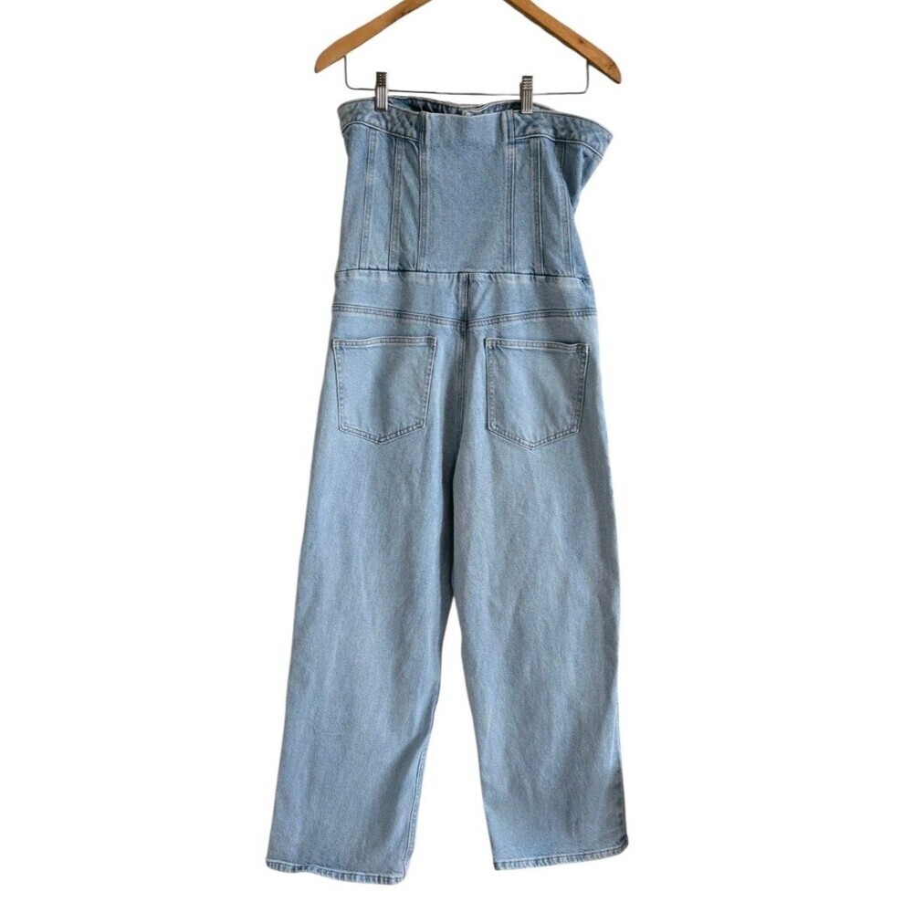 Express Denim Corset Wide Leg Jumpsuit Button Front Light Wash Size Large - Picture 5 of 8